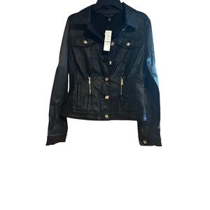 White House Black Market Black Leather Jacket with Gold Accents